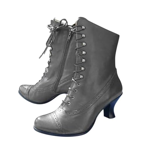 Botines Góticos Botas De Tacón Victorianas Vintage for Mujer Botas Con Cordones De Piel Sintética Booties Medievales Renacentistas Zapatos De Ocio Al Tobillo for Exteriores, Fiesta(Gray,40 EU)