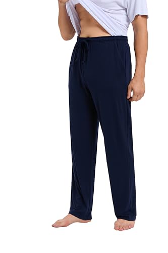 Men's Pajama Pants Soft Lightweight Open-Hem Lounge Pants Jersey PJ Bottoms with Pockets and Drawstring