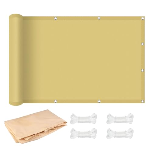 Voile d'ombrage auvent rectangulaire 0.6x7.5 m imperméable extérieur jaune sable - 2