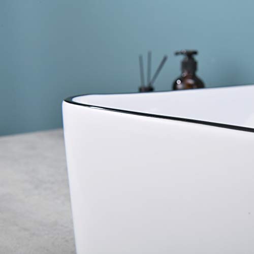 Rectangle White Porcelain Ceramic Bathroom Vessel Vanity Sink Black Trim Rectangular Art Basin by Hotis, Above Counter installation