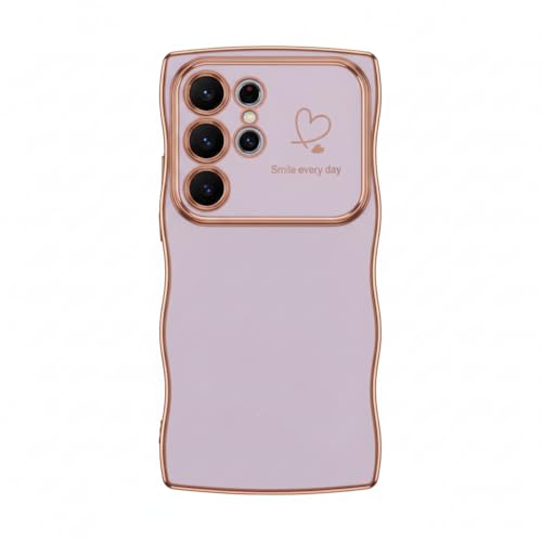 Image of Peeperly Back Cover Case for Samsung Galaxy S23 Ultra Scratch Resistant Anti-Slip TPU Shockproof Protective Durable Wave Plating Love Heart Case for Girls & Women(Light Purple)