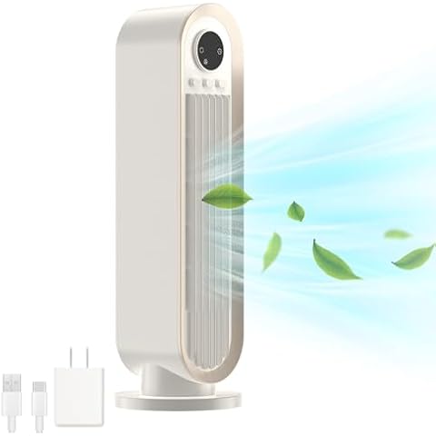 Monstak 13 Inch Desk Fan, Bladeless Table Fan for Saving Space, 90° Oscillation Quiet Small Fan with 3-Speed Adjustment for Bedroom, Office and More, Keep Kids and Pets Safe, Ivory White Cover