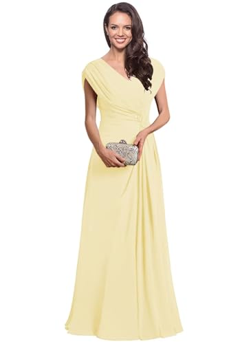 Miao Duo Pleated Chiffon Mother of The Bride Dresses 2025 Long Cap Sleeves A Line Yellow Formal Dresses for Wedding 10