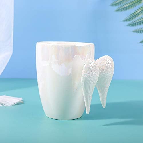 Miniatura 5 de Taza de café de cerámica con alas de ángel de 14 onzas, tazas de ángel, buenos regalos para mujeres, damas de honor, día de la madre (blanco)