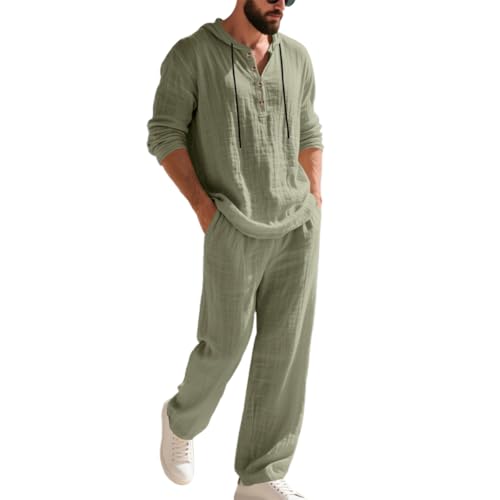Costume en lin respirant homme ensemble à capuche et pantalon à cordon F507