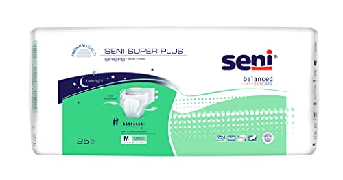 Seni Super Plus Adult Briefs for Severe Incontinence Overnight, Medium, 25 Count (Pack of 3) (SME25BP1)