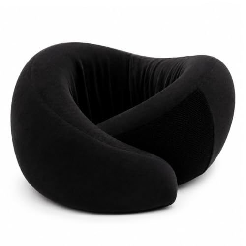 Image of Memory Foam 360 Travel Neck Pillow with Adjustable Velcro | 360 Neck & Head Support, Dual-Height Design, Adjustable Velcro, Velvet Fabric Cover, For Airplane, Car & Train