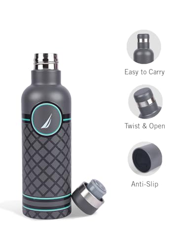 Image of NAUTICA Premium Leak-Proof Insulated Water Bottle - 1pc (Yacht)| 500ml | Stainless Steel Flask with 24 Hours Temperature Retention | Ideal for Travel, Gym, Office Use Oreo Printed-Grey /Green
