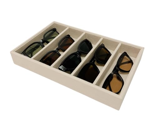 AgentMoon Velvet Jewelry and Eyeglasses Organizer Tray,5 Compartments Adjustable Grids,Thickened Frame,Storage Display Necklaces,Earrings,Bracelets,Rings,Watches,Stackable AntiStatic, Beige,11.8 oz.