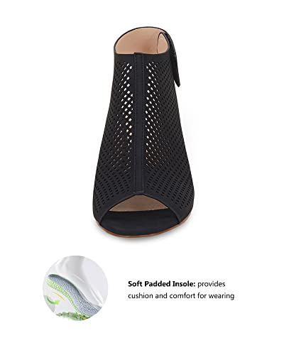 Coutgo Women Open Toe Booties Black Cutout Ankle Strap Block Heeled Sandals High Heels Boots #TOP5