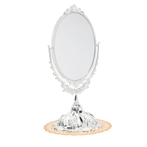 Miroir de maquillage vintage en métal argenté élégant pour coiffeuse chic