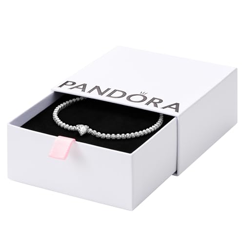 PANDORA Timeless Bracciale tennis con cuore in argento Sterling con zirconia cubica trasparente, 16