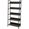 Homdox 5 Tier Ladder Shelf Industrial Bookshelf Wood and Metal Bookcase Plant Flower Stand Rack Book Rack Storage Shelves for Home Decor Walnut