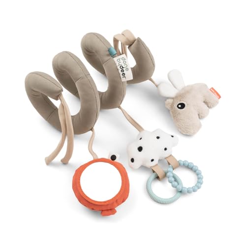 Image of Done by Deer Car Seat Toys Hanging - Activity Spiral – Sensory Baby Toy with Mirror with Sound & Crinkle Sounds - Attachable to Cot, Carseat & Stroller - Soft & Baby-Friendly Materials