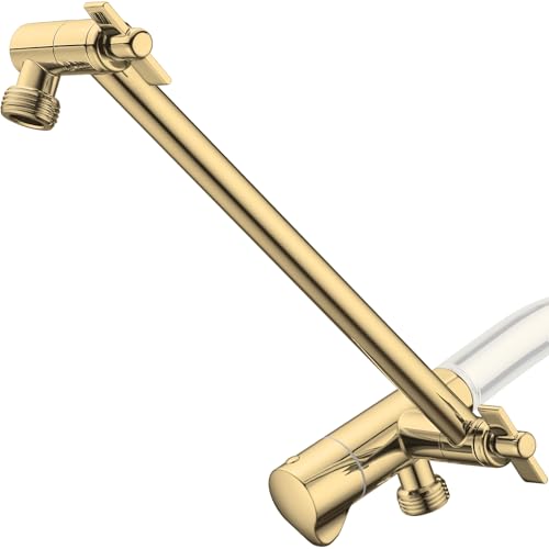 TRUSTMI 10 Inch Shower Arm Extension Front-Handle 3-Way Diverter, Shower Head Combo Adjustable Height Arm Mount, Polished Gold by TRUSTMI - Used condition - US$24.49