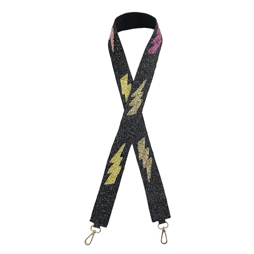 Beaded Purse Strap Lightening Bolts Handbags | Girls Trip Weekend Concert Gold Hardware for Clear Bag Purse Black Pink Purple Yellow Gold Colors 49” inches long