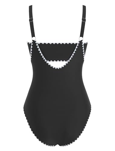 Image of ZAFUL Bikini Sets for Women Color Block Ruched Bandeau Bikini V Neck Tummy Control Swimsuit Romper 2 Piece Bathing Suit