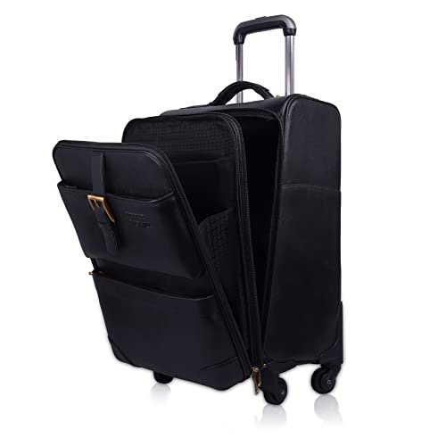 Image of Stylish and Durable Leather Trolley Luggage Bag Perfect for Travel and Business 46 litres Suitcase