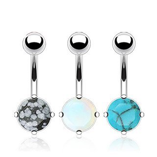 3 pc Lot Semi Precious Stones Opalite, Snowflake Obsidian & Blue Turquoise Belly Navel Piercing bar Ring Jewelry 14g
