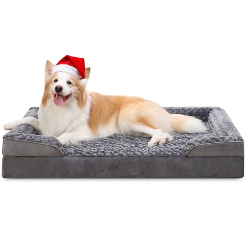KSIIA Cuccia Cane Interno Grande Taglia, Divano per Cani Sfoderabile e Lavabile, Cuscino per Cani Ortopedica, Lettino per Cane con Fondo Antiscivolo, Grigio 105x70x18cm