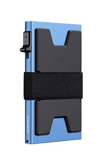Image of SEMORID Slim Aluminum Card Holder Wallet - RFID Blocking Pop up Minimalist Wallet for Men | Front Pocket Smart Wallet Metal Card Case | Gifts for Him (Blue)