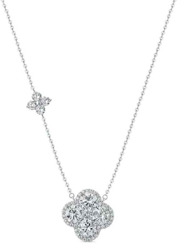 18K Gold Plated Elegant Silver Four-Leaf Clover Necklace – Dainty Cubic Zirconia Pendant with Asymmetrical Star Accent