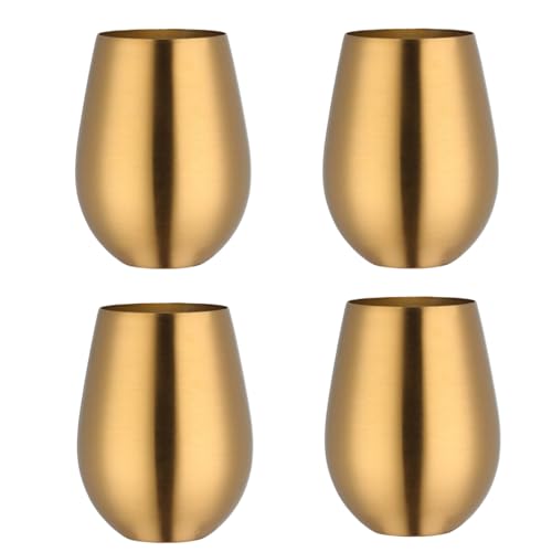 Keiwhsly Juego de 4 vasos de vino sin tallo de 17 onzas, vasos de acero inoxidable 304 para el hogar, restaurantes, bares al aire libre, artículos esenciales de regalo y aptos para lavavajillas