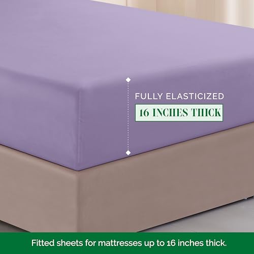 Image of Elegant Comfort Luxurious 1500 Premium Hotel Quality Microfiber Three Line Embroidered Softest 4-Piece Bed Sheet Set, Wrinkle and Fade Resistant, Twin /Twin XL, Lavender