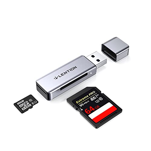 LENTION USB 3.0 Type A to SD/Micro SD Card Reader, Card Adapter for SD/SDXC/SDHC, Micro SD/Micro SDXC/Micro SDHC Cards Compatible MacBook Pro/Air, Surface, Chromebook, More (CB-H7, Space Gra