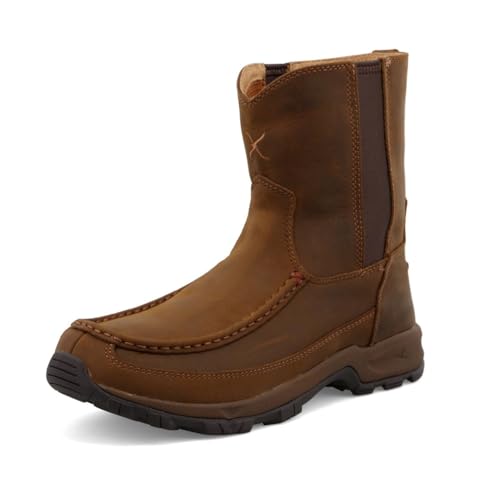 Twisted X Men's 8' Pull On Hiker Boot, Moc Toe, Distressed Saddle & Saddle, 10 W