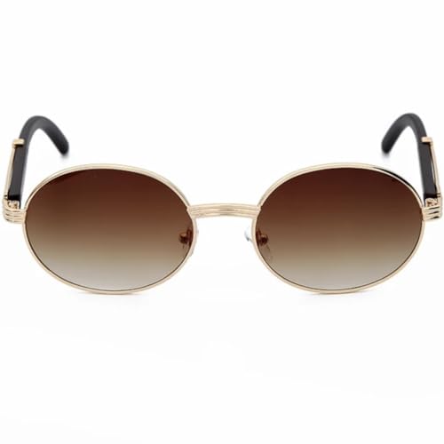 Street Knitted Oval Brown Tint Woodgrqin Temple Gold Frame Round Men's Women's Summer Glasses Vintage Hip Hop Fashion Unisex Trendy Retro 90's Shades UV Protection Circle Sunglasses2