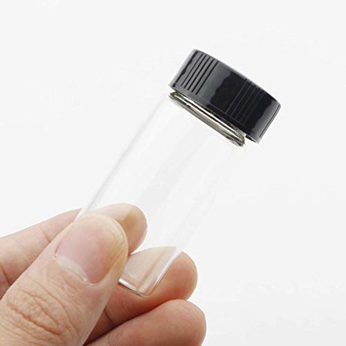 KAHEIGN 20Pcs Clear Glass Vials, 20ml 2/3 Oz Sample Glass Bottles with Plastic Screw Black Cap Transparent Lab Vials Container