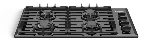 GASLAND Gas Cooktop 30 Inch Black, 4 Sabaf Sealed Burner Gas Stovetop, 4 ft Cord Plug, Cast Iron Grates with Metal Knobs, 28,300 BTU NG/LPG Convertible, Thermocouple Protection, CSA Certified