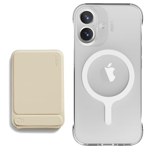 MOFT Phone Tripod Stand, MagSafe Wallet Tripod Stand, NFC-Supported Wallet Earthen Beige & Invisible Clear MagSafe Phone Case iPhone 16 Plus