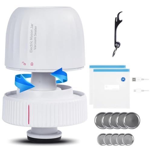JOFUUM Selladora Al Vacío Eléctrica para Tarros de Cristal, Selladora Al Vacío Automática para Tarros de Cristal de Boca y Regular para Tarros de Almacenamiento de Alimentos A