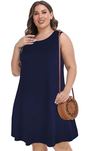 Image of elescat Plus Size Summer Dresses for Women Sleeveless Pockets Beach Tshirt Tank Sundress 2026