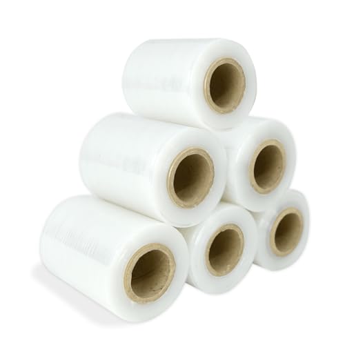 CHELY INTERMARKET Film de Embalaje Uso Industrial y para Paletizar, Rollo de Film Resistente de Plástico para Mudanzas y Envíos (Mini Transparente, 6 unidades)