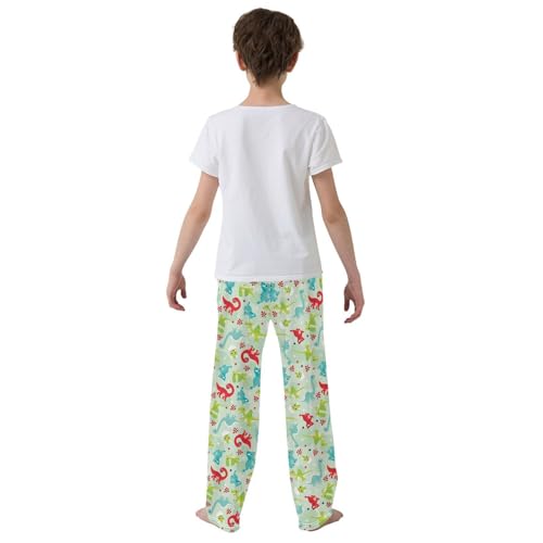 ZZXXB Dinosaur with Flowers Boys Long Pants Soft Trousers Elastic Waist Kids Lounge Bottoms with Pockets S-XL3
