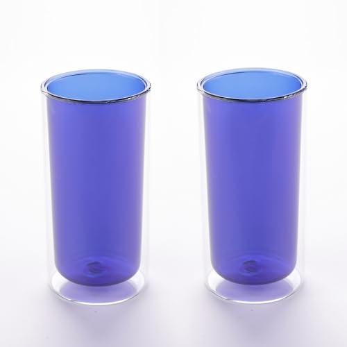 Image of The Better Home Coloured Double Wall Glass Cup (2Pcs - 250ml) | Drinking Glass | Water Glass Cup Set | Glass Tea Cups | Tea Glass | Glass for Water | Drinking Glass (Blue)