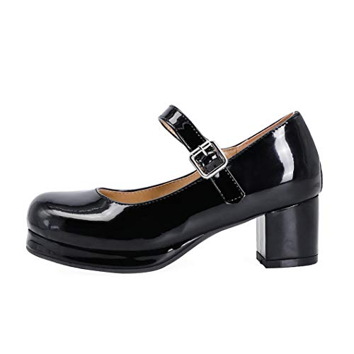 Bellirala Womens Lolita Shoes Patent Leather Mary Jane Platform Chunky Heeled Pumps3
