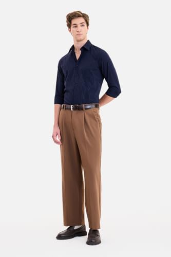 Image of SNITCH Luxe Men Formal Shirt | Slim Fit Full Sleeve Spread Collar Pinstripe Design | Breathable Viscose Blend & Stretch Fabric for Office Wear & Business Meetings