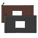 2-Pack Bank Deposit Money Bags with Zipper, 11 x 6 Inches, PU Leather Cash Pouches with Label, for Coins...