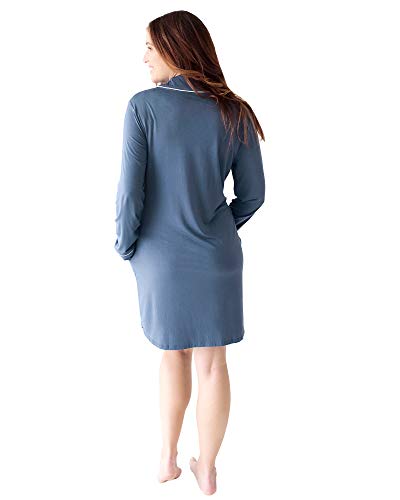 Kindred Bravely Clea Bamboo Button Down Nursing Nightgown | Long Sleeve Maternity Nightgown (Slate Blue, Medium) #TOP1