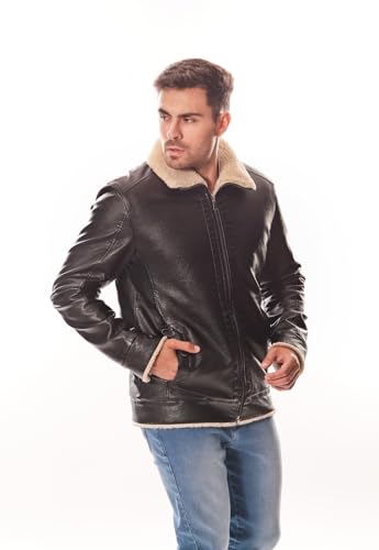 CRK Men's PU Faux Leather Winter Jacket – Fleece Lined, Zipper Down, Warm, Stylish, Water-Resistant, Comfortable & Durable2