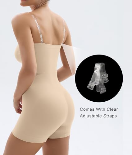 Image of SHAPERX Strapless Shortie Bodysuit for Women Tummy Control Shapewear Seamless Sculpt Body Shaper with Removable Straps