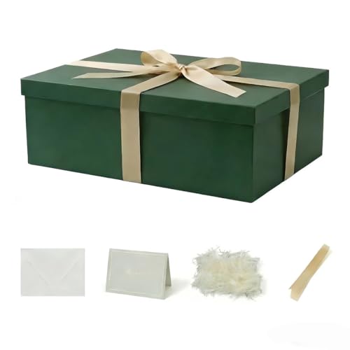 Grand Boîte Cadeau vert 42x32x15.5 cm, Boite cadeau vide, boite cadeau anniversaire marriage - 1 Pièces (contenirRuban, Papier De Soie, Enveloppes et cartes)