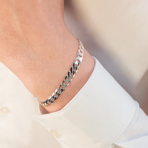 QUADRI - Cuban Link Chain 925 Sterling Silver Made in Italy - Women Men Boys Girls Bracelets - 7mm Diamond-Cut - Gift Box Included (Silver 7.5-19 cm Wide 7mm) - Image 2