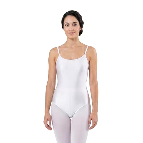 Wildarms Maillot de ballet básico sin mangas para mujer, estilo camisola, poliéster, elástico en 4 direcciones, ropa deportiva y de baile, Blanco, Large