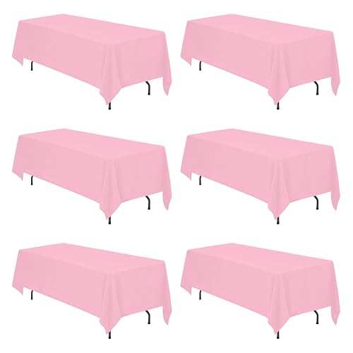 Image of BRILLMAX 6 Pack Pink Tablecloths 70x120 Inch for 6-8ft Rectangle Tables | 150 GSM Polyester Fabric, Universal Fit, Water, Stain & Wrinkle Resistant Cloth Cover for Wedding Reception Banquet Party