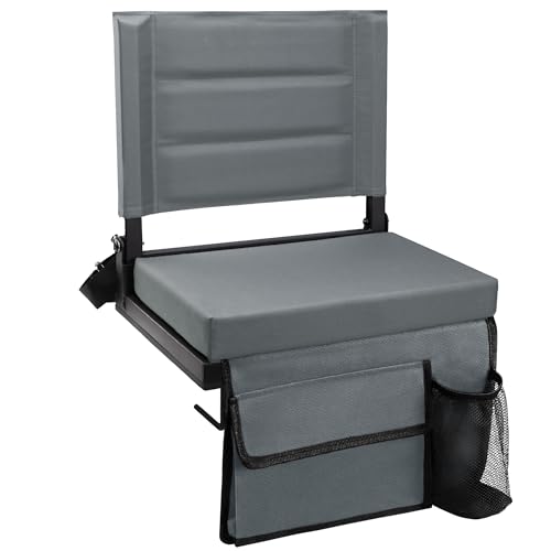 Maeytau Stadium Seats for Bleachers with Back Support, Portable Bleacher Seats with Thick Padded Cushion and Shoulder Strap, Wide Stadium Seat Chair Includes Hooks, Cup Holder and Side Pocket